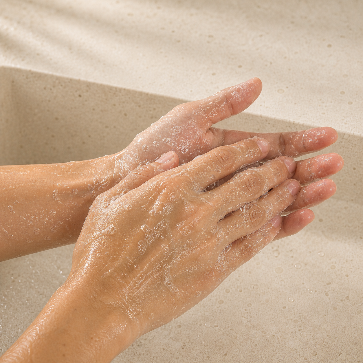 Hands activating Diggn'It Arabian Soap Bar with a light hydrated lather
