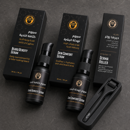Complete Diggn'It Beard Density Routine Bundle contents in a dark-stone material detail composition