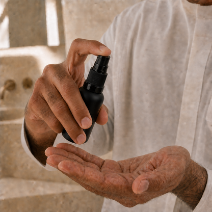A hand preparing to press the straight exposed pump of Skin Comfort Serum