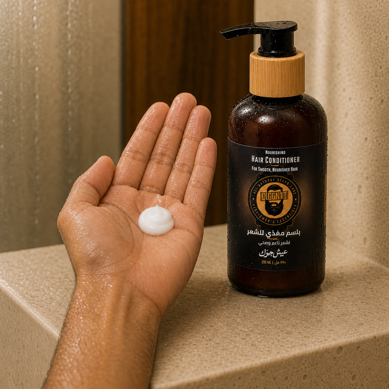 Diggn'It Nourishing Hair Conditioner white cream shown in a wet palm