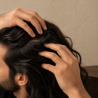 Applying Arabian Hair Oil through the scalp and hair