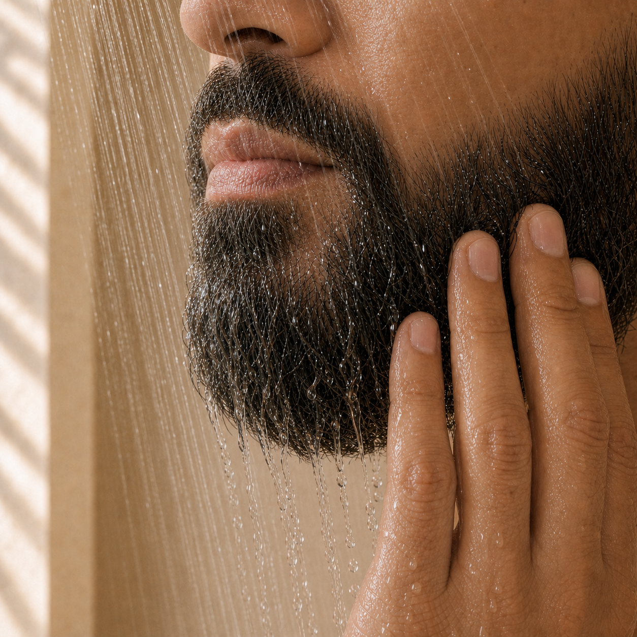 Shower water rinsing Diggn'It Beard Softener through a damp beard