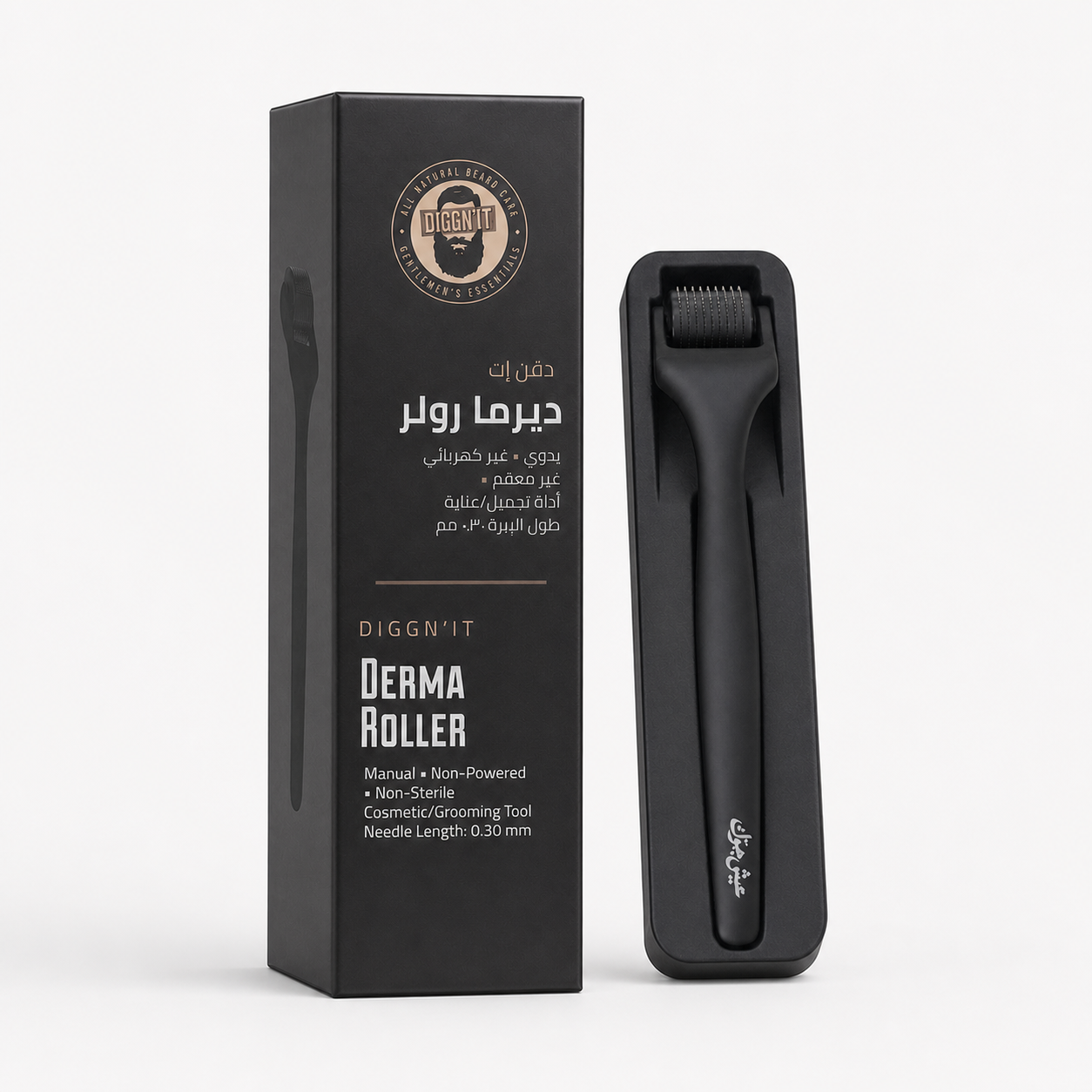 Diggn'It Derma Roller with bilingual retail box and protective tray on a clean white ecommerce background