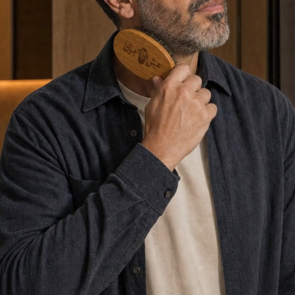 Real Bamboo Beard Brush bristles contacting the upper jaw and beard