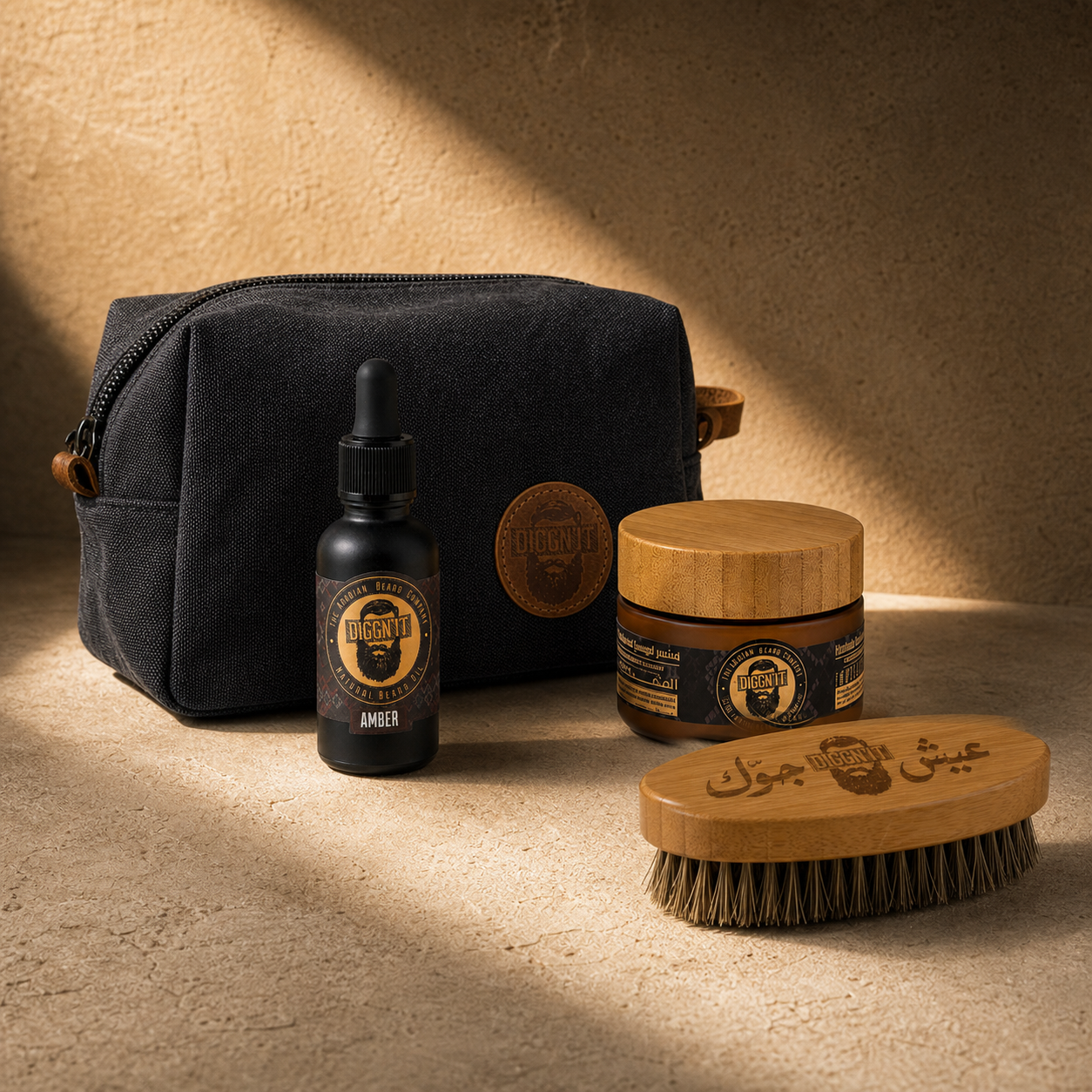 Diggn’It Giftable No-Brainer Kit with Amber scent and Canvas Black travel bag