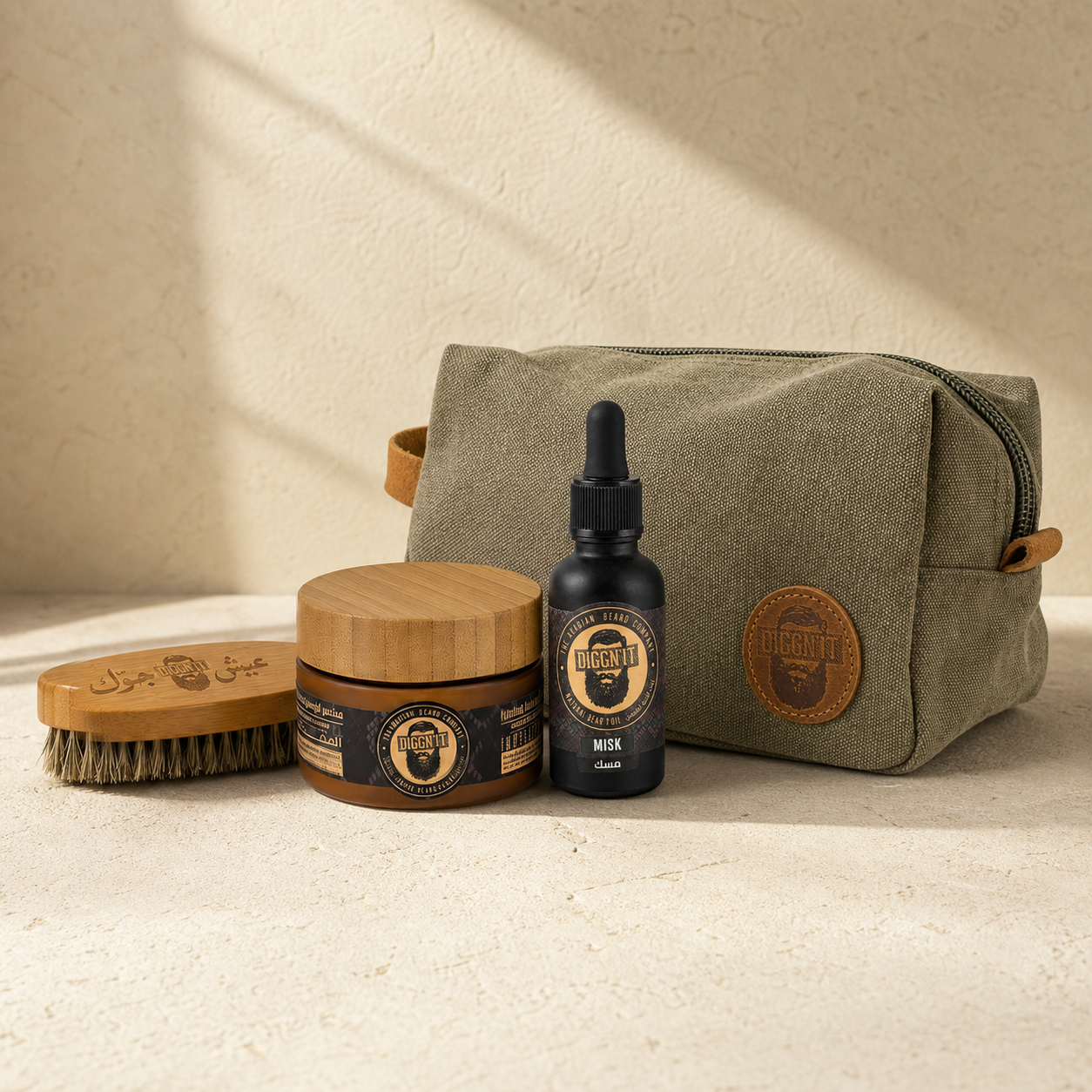 Diggn’It Giftable No-Brainer Kit with Misk scent and Canvas Green travel bag