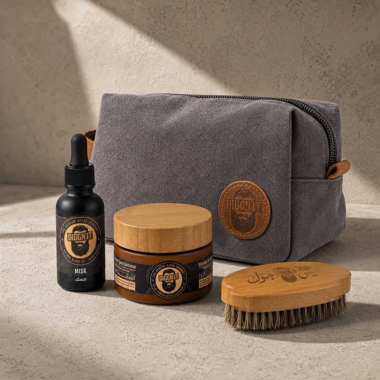 Diggn’It Giftable No-Brainer Kit with Misk scent and Canvas Grey travel bag