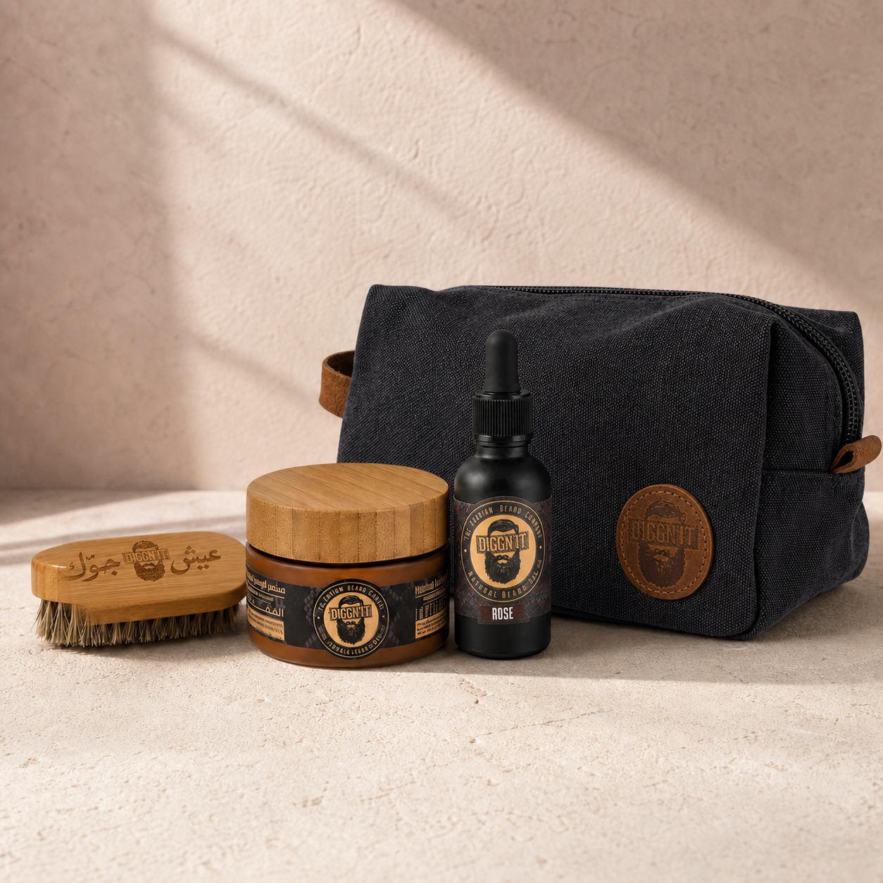 Diggn’It Giftable No-Brainer Kit with Rose scent and Canvas Black travel bag