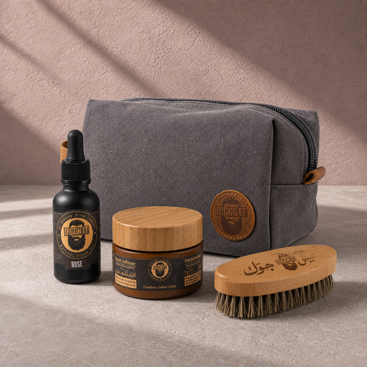 Diggn’It Giftable No-Brainer Kit with Rose scent and Canvas Grey travel bag