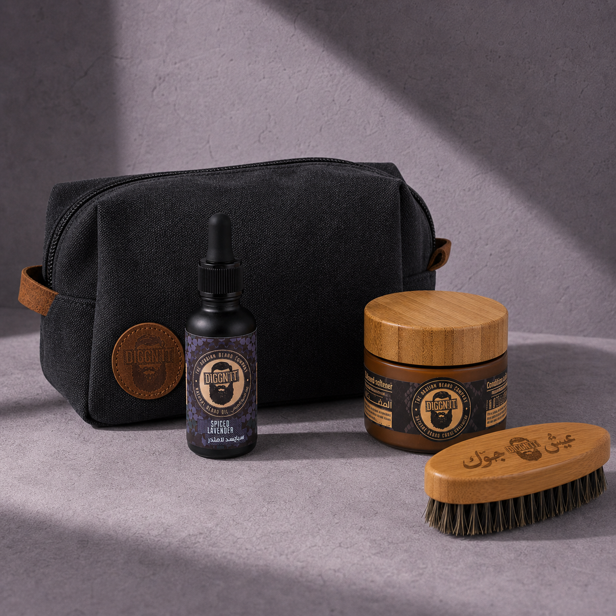 Diggn’It Giftable No-Brainer Kit with Spiced Lavender scent and Canvas Black travel bag