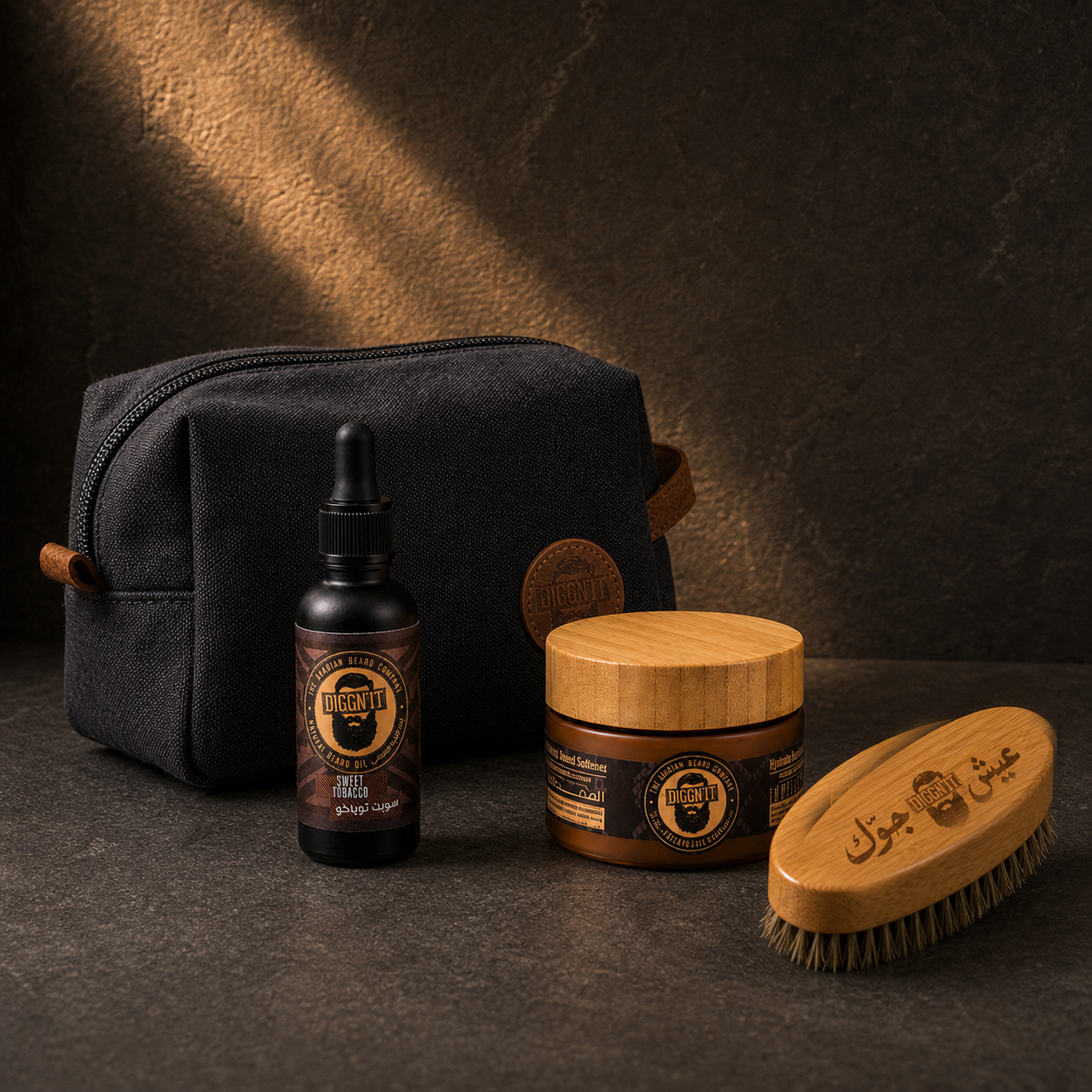 Diggn’It Giftable No-Brainer Kit with Sweet Tobacco scent and Canvas Black travel bag