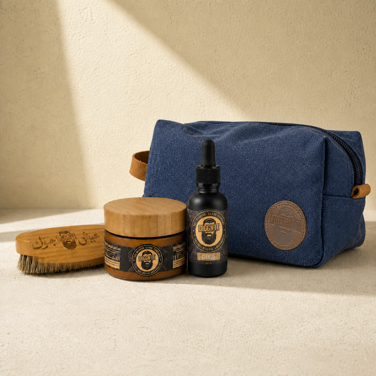 Diggn’It Giftable No-Brainer Kit with Citrus scent and Denim travel bag