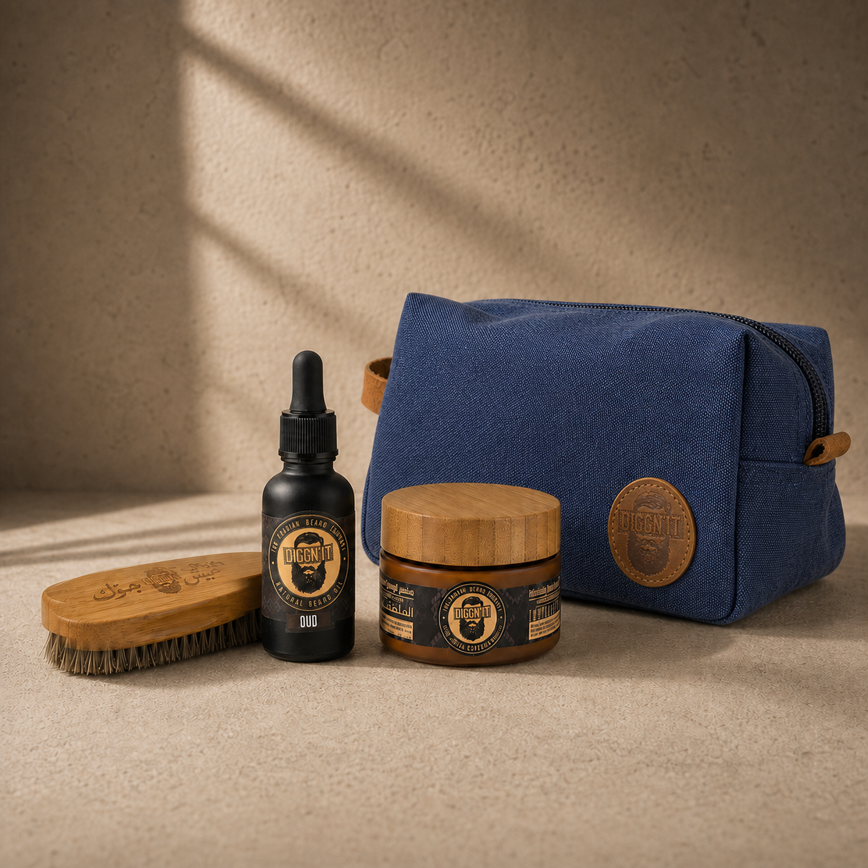 Diggn’It Giftable No-Brainer Kit with Oud scent and Denim travel bag