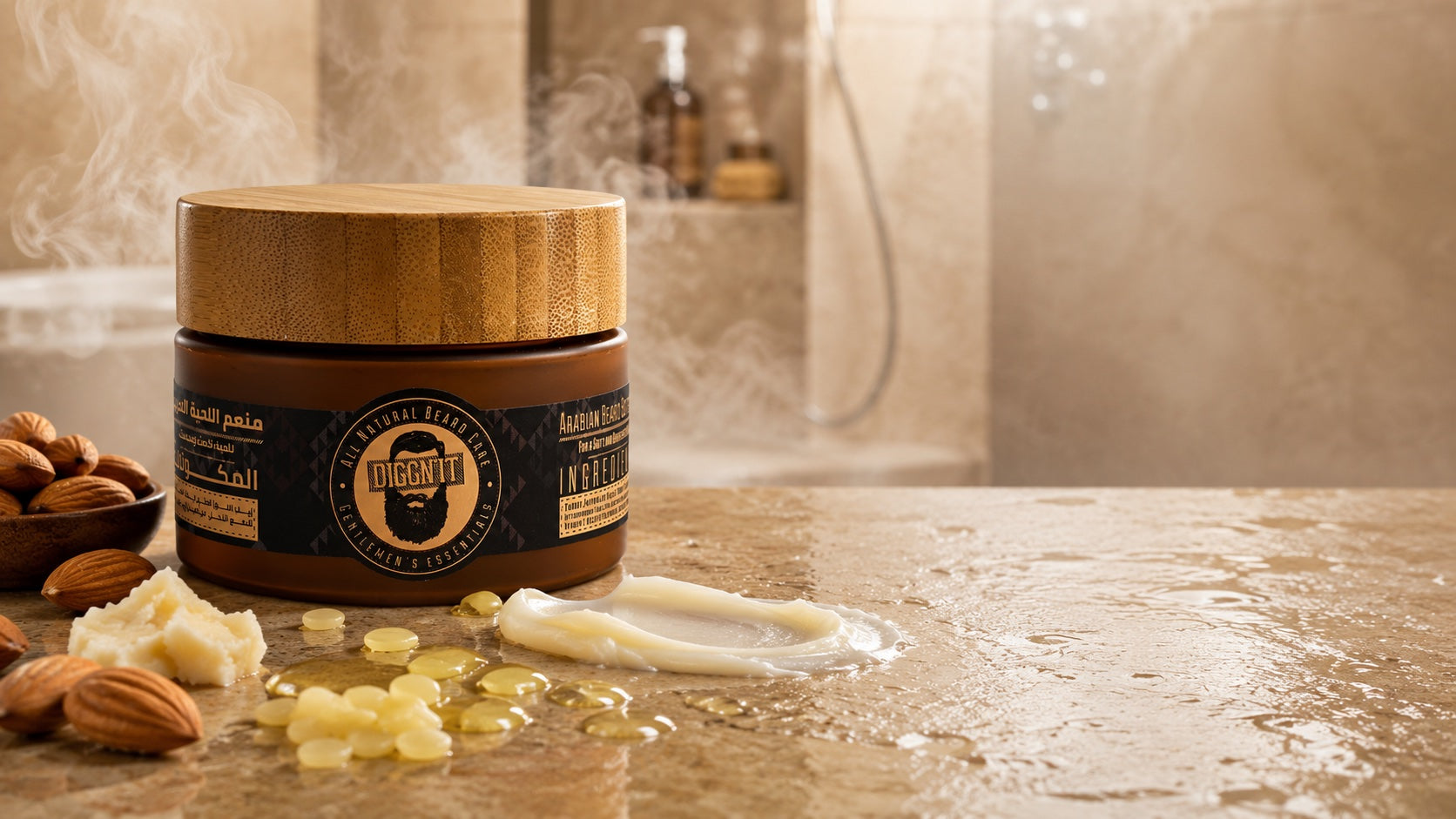 DiggnIt beard softener with almond, shea butter, beeswax, and creamy texture