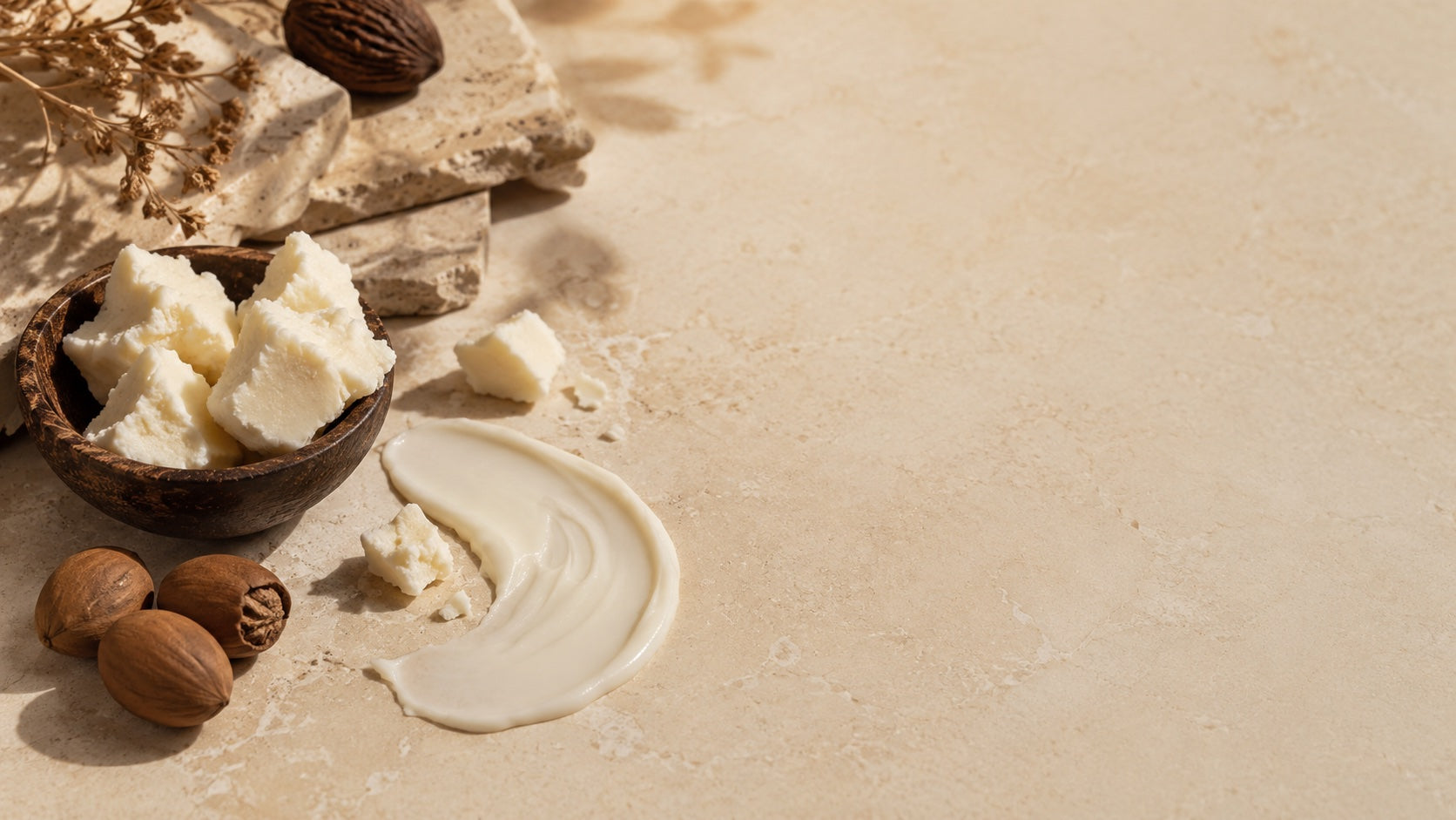 Shea butter and creamy conditioner texture on stone